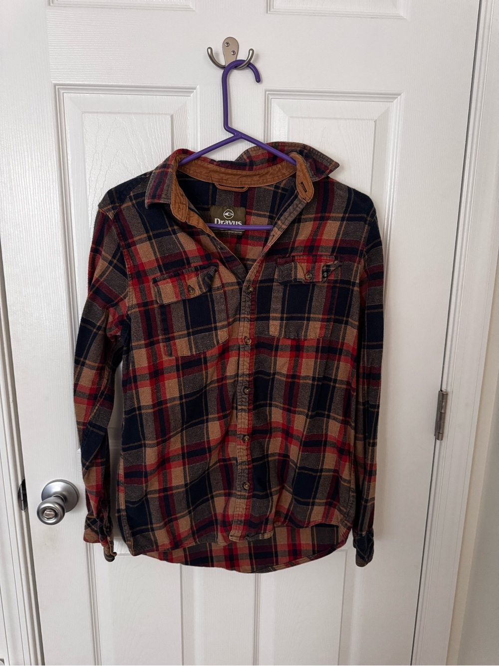 Dravus Plaid Flannel Shirt - Red, Navy & Brown - S